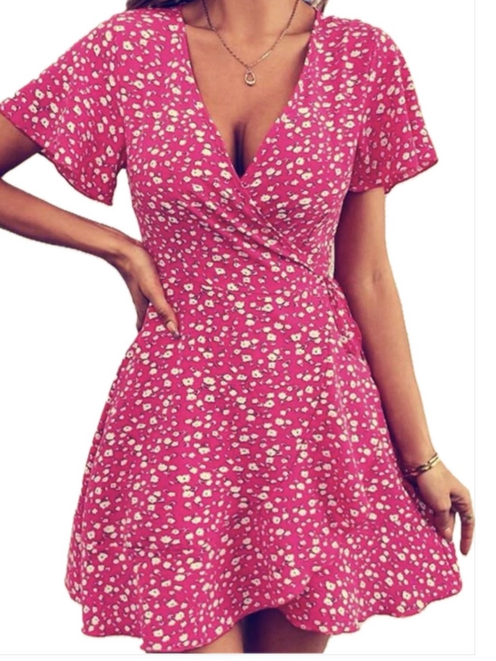 Wrap Ruffle Tie-Waist Dress.